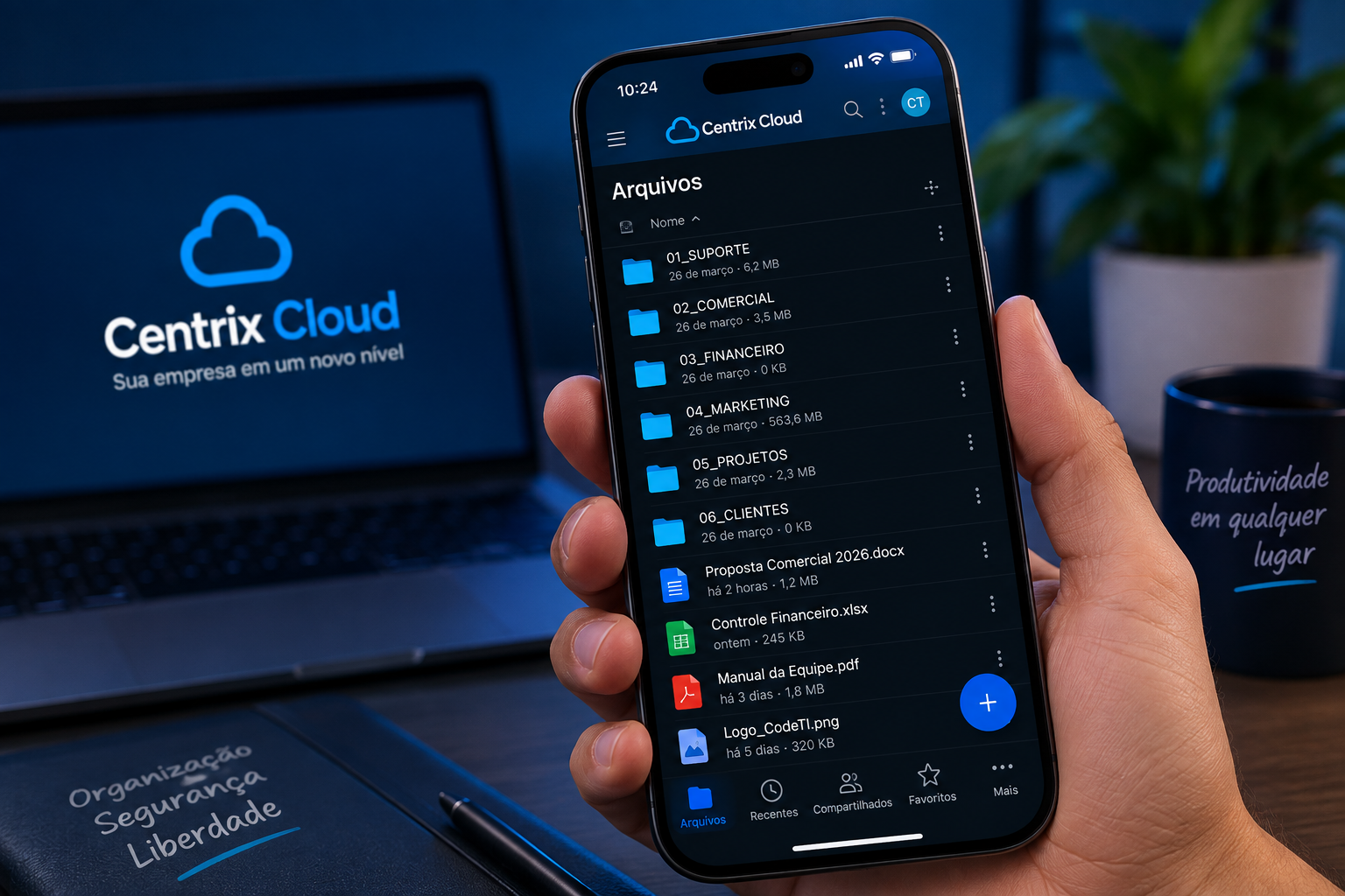 Acesso móvel ao Centrix Cloud em smartphone fora do escritório